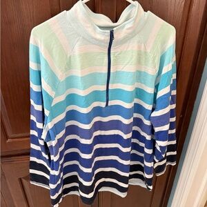 T by Talbots Striped Half-Zip Pullover in Aqua and Navy 3x